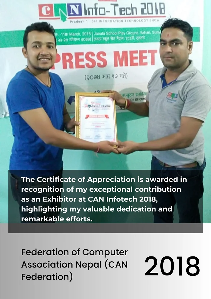 Press meet at CAN Infotech 2018 — receiving the Certificate of Appreciation